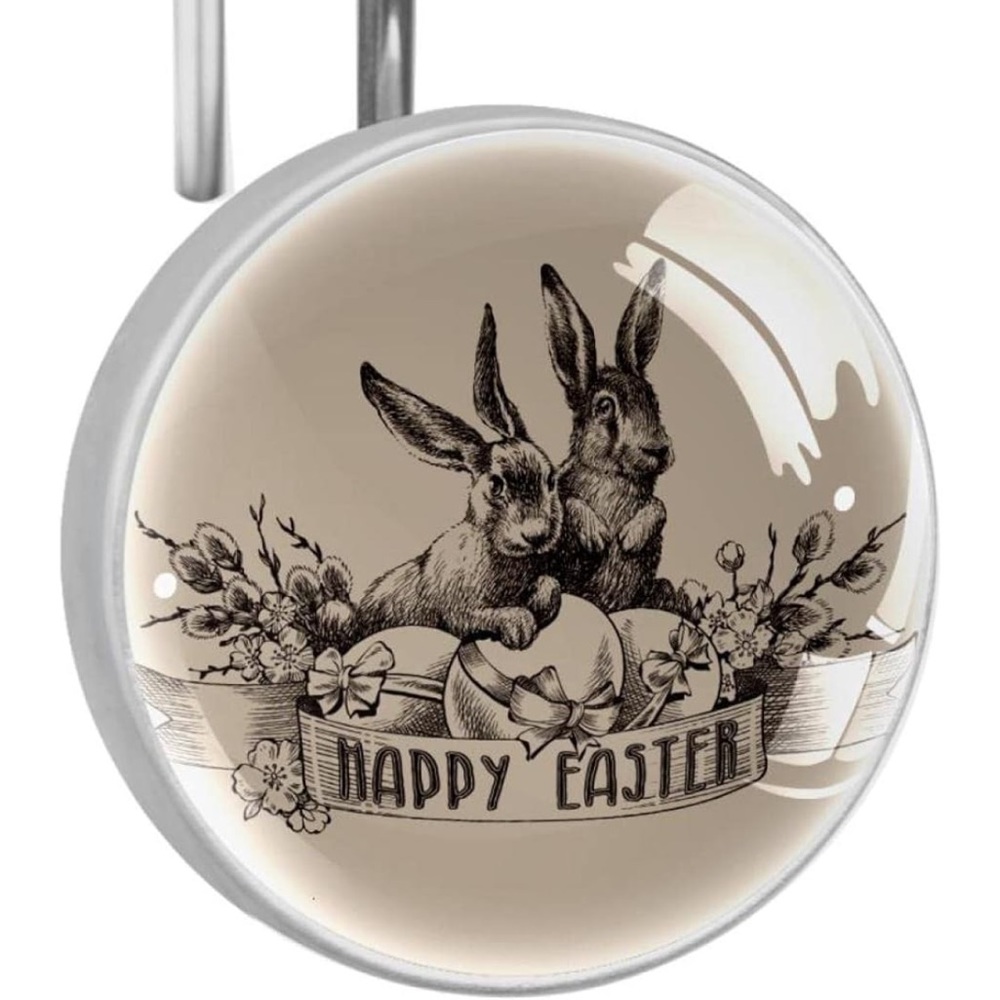 Vintage Happy Easter Rabbits Bunny Shower Curtain Hooks Stainless Steel - 12pcs
